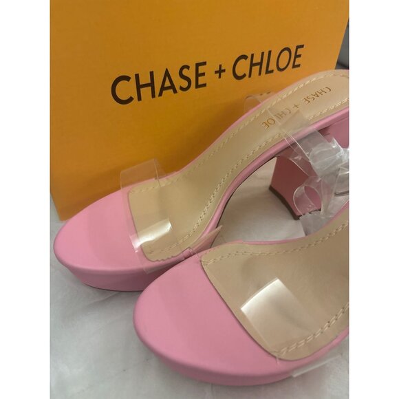 Chase + Chloe HELA-1 Pink Block Heel Sandals Size 9 Chunky Clear Strap Box - Picture 7 of 9